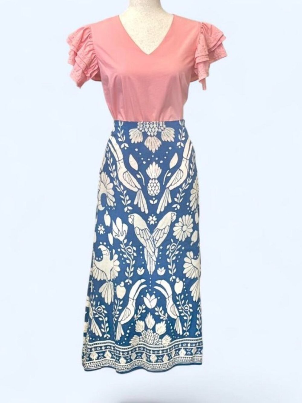 Pinky peach tiered frill sleeve blouse